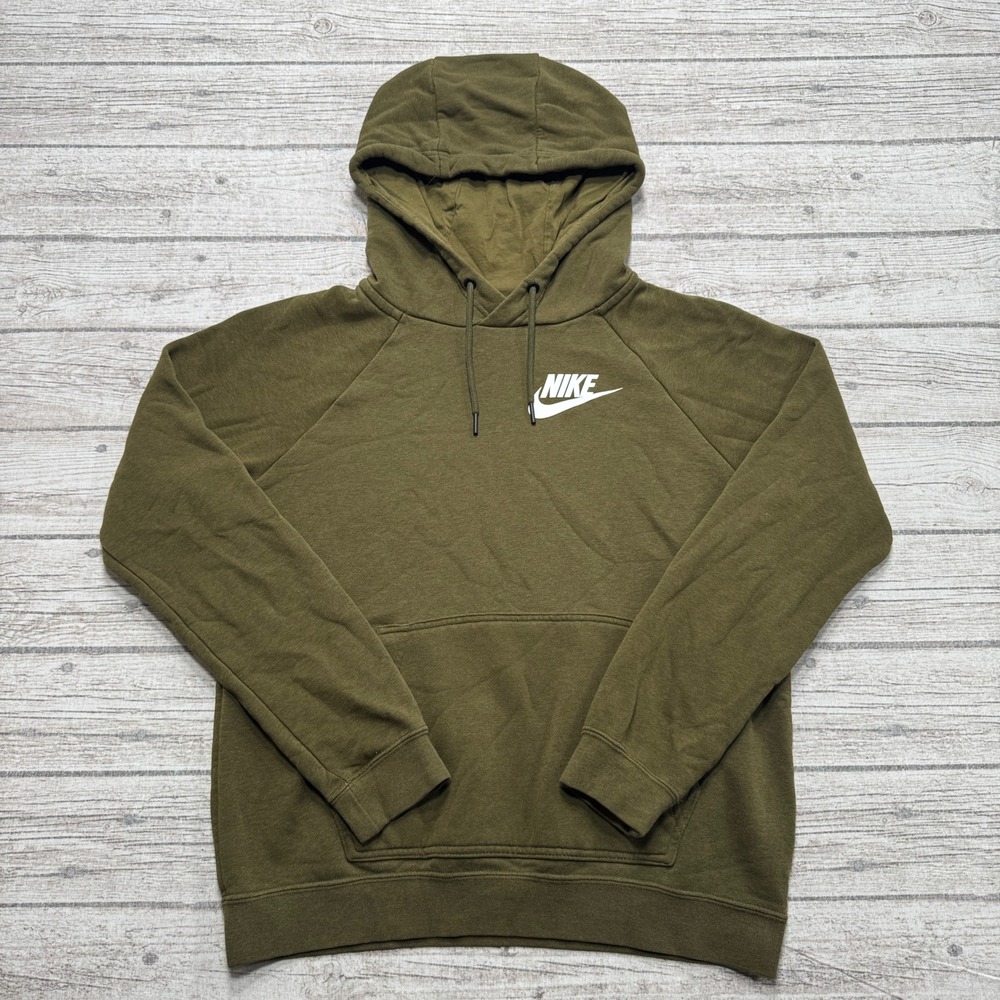 Nike Sportswear Hoodie Men's Small Olive Green Classic Fit Pullover Activewear